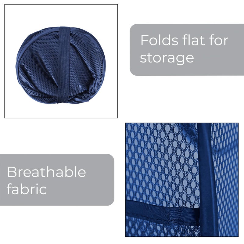 Smart Design Deluxe Mesh Pop Up Square Laundry Hamper w/ Side Pocket & Handles - VentilAir Fabric Collapsible Design - for Clothes & Laundry - Home - (Holds 2 Loads) (14 x 23 Inch) [Blue] - Image 5